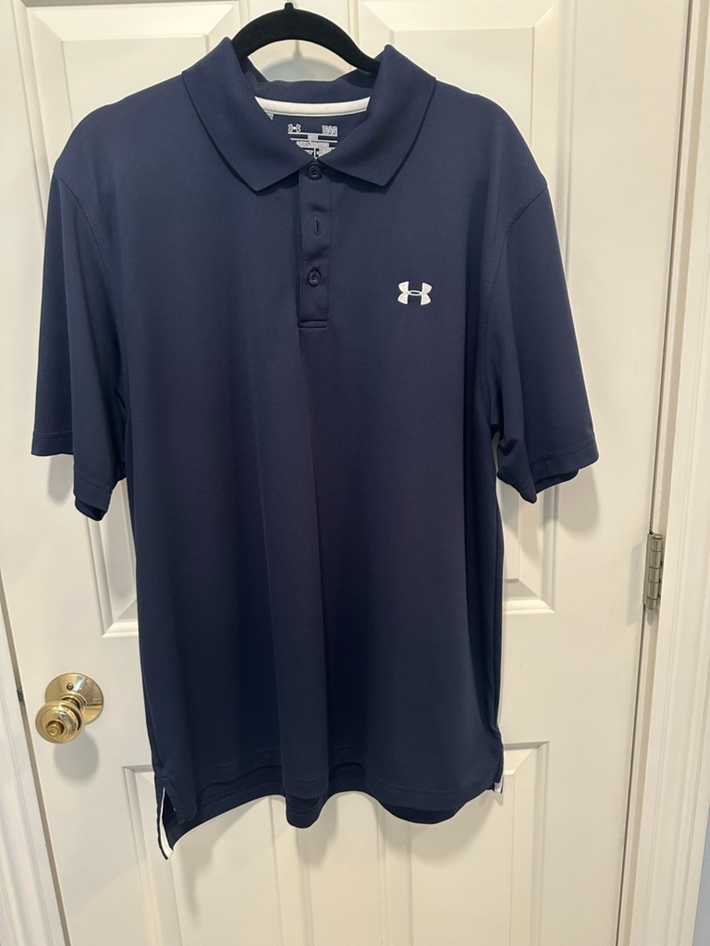 Under Armour Men's Navy Blue Polo with White Logo